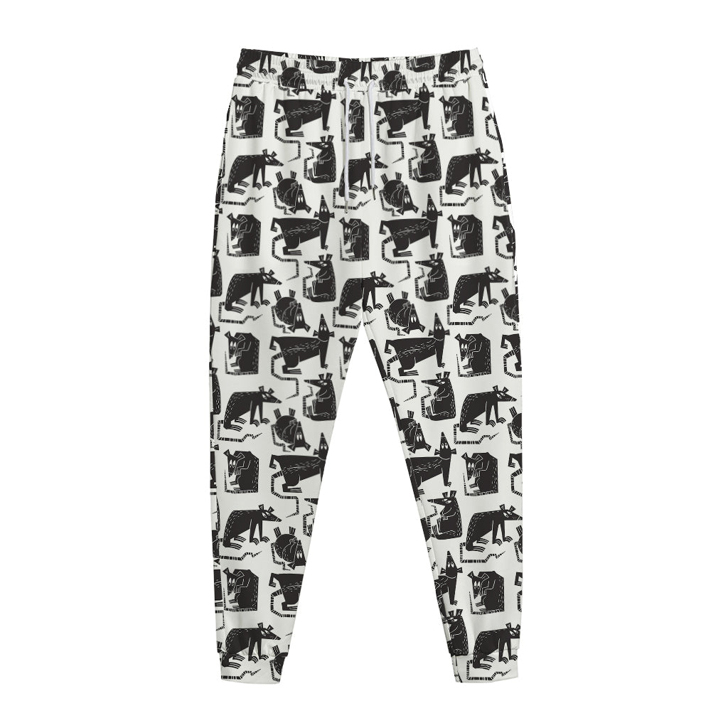 Black And White Rat Pattern Print Jogger Pants