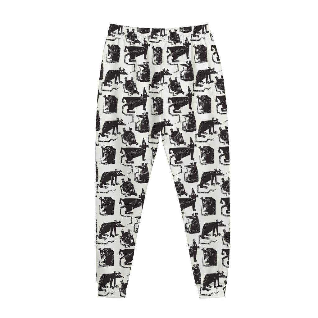 Black And White Rat Pattern Print Jogger Pants