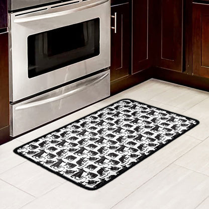 Black And White Rat Pattern Print Kitchen Mat