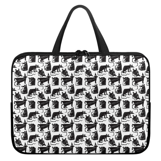Black And White Rat Pattern Print Laptop Sleeve With Handle