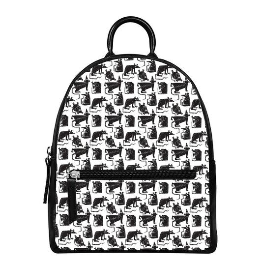 Black And White Rat Pattern Print Leather Backpack