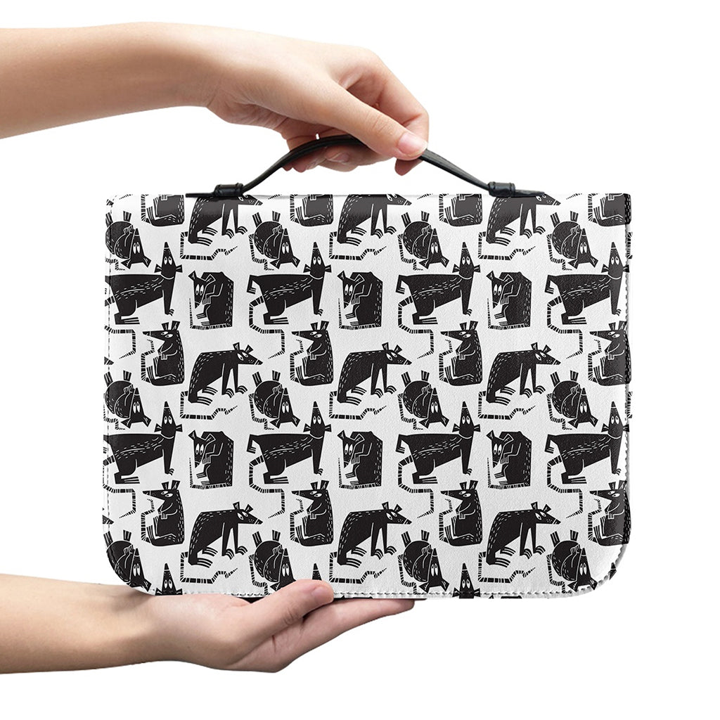 Black And White Rat Pattern Print Leather Bible Cover