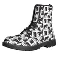 Black And White Rat Pattern Print Lace-Up Boots