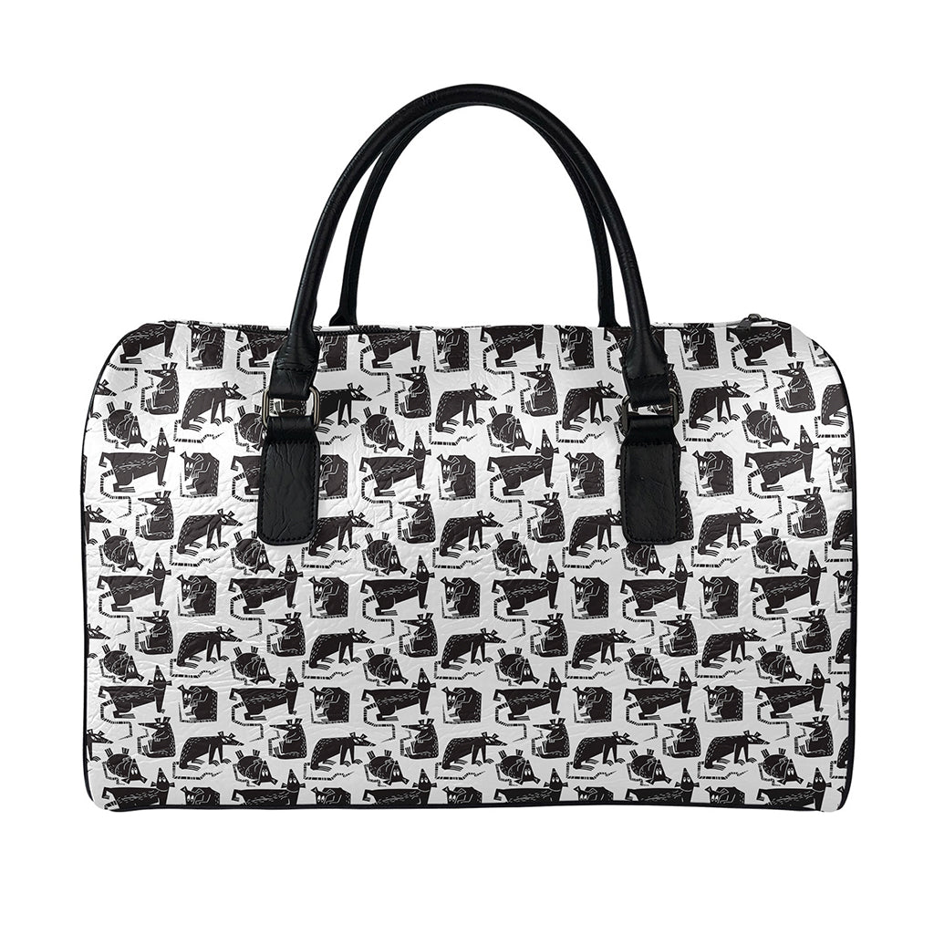 Black And White Rat Pattern Print Leather Duffle Bag