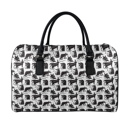 Black And White Rat Pattern Print Leather Duffle Bag