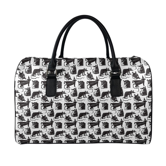 Black And White Rat Pattern Print Leather Duffle Bag