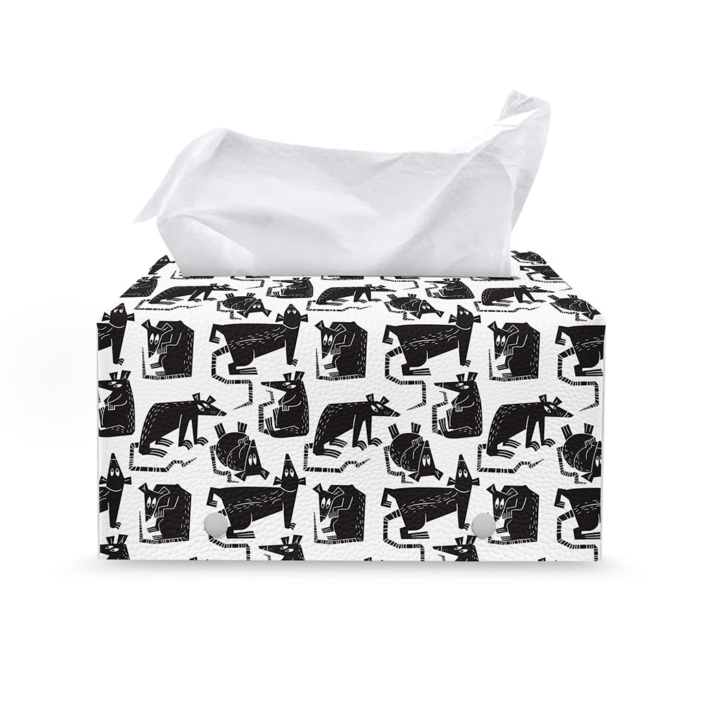 Black And White Rat Pattern Print Leather Tissue Box Cover