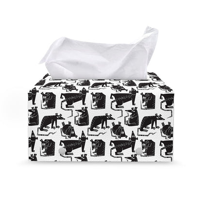 Black And White Rat Pattern Print Leather Tissue Box Cover