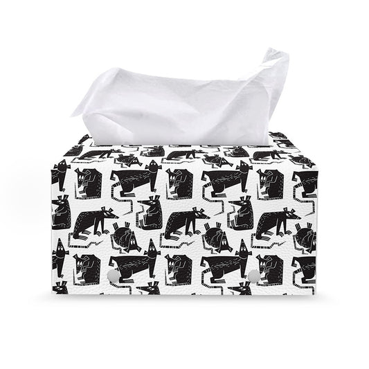 Black And White Rat Pattern Print Leather Tissue Box Cover