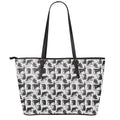 Black And White Rat Pattern Print Leather Tote Bag With Zipper