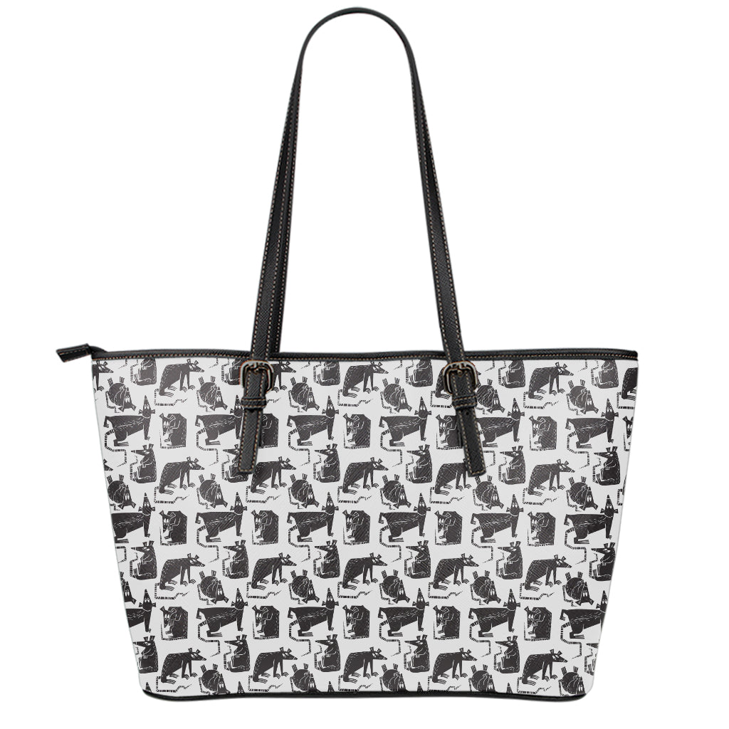 Black And White Rat Pattern Print Leather Tote Bag