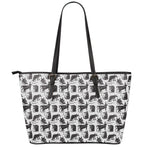 Black And White Rat Pattern Print Leather Tote Bag