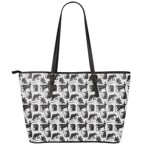 Black And White Rat Pattern Print Leather Tote Bag