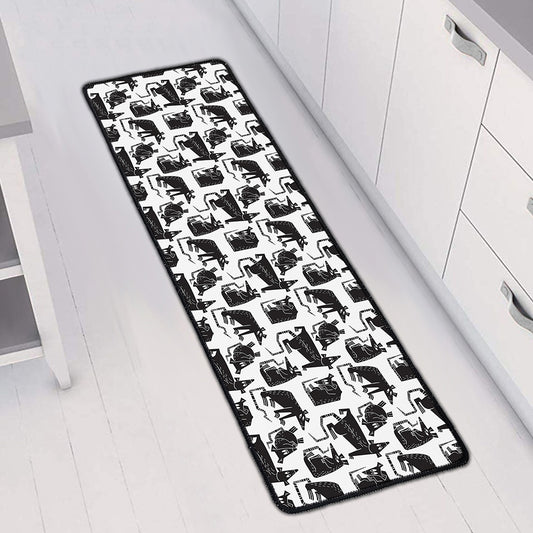 Black And White Rat Pattern Print Long Kitchen Mat