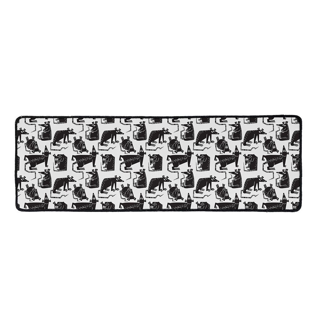 Black And White Rat Pattern Print Long Kitchen Mat