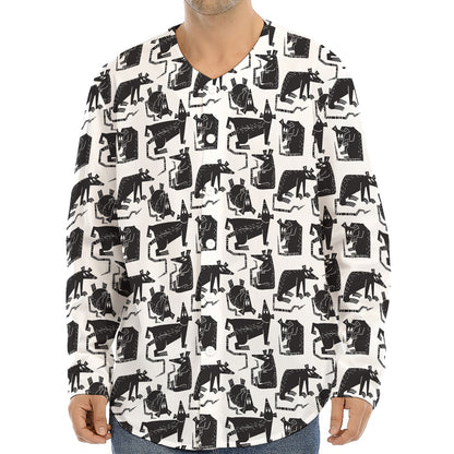 Black And White Rat Pattern Print Long Sleeve Baseball Jersey