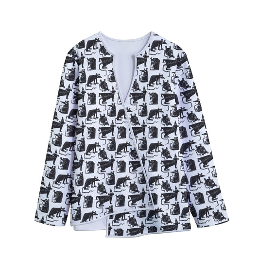Black And White Rat Pattern Print Long Sleeve Short Coat