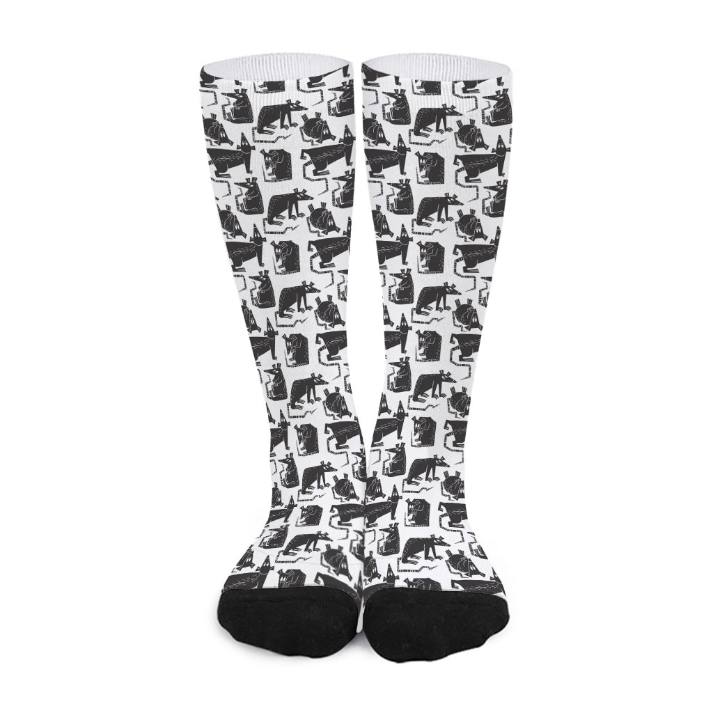 Black And White Rat Pattern Print Long Socks