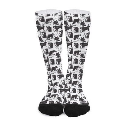 Black And White Rat Pattern Print Long Socks