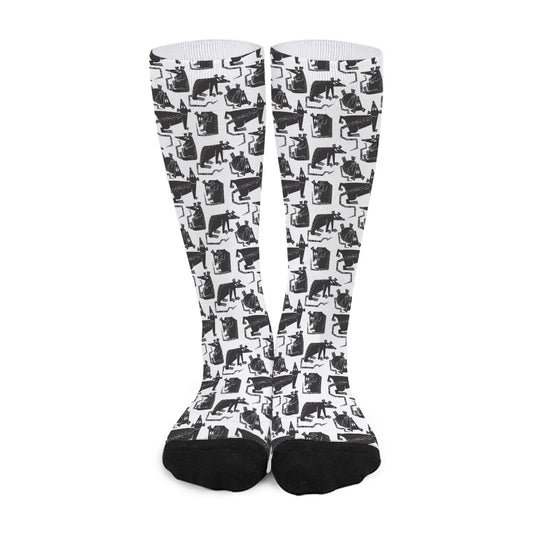 Black And White Rat Pattern Print Long Socks
