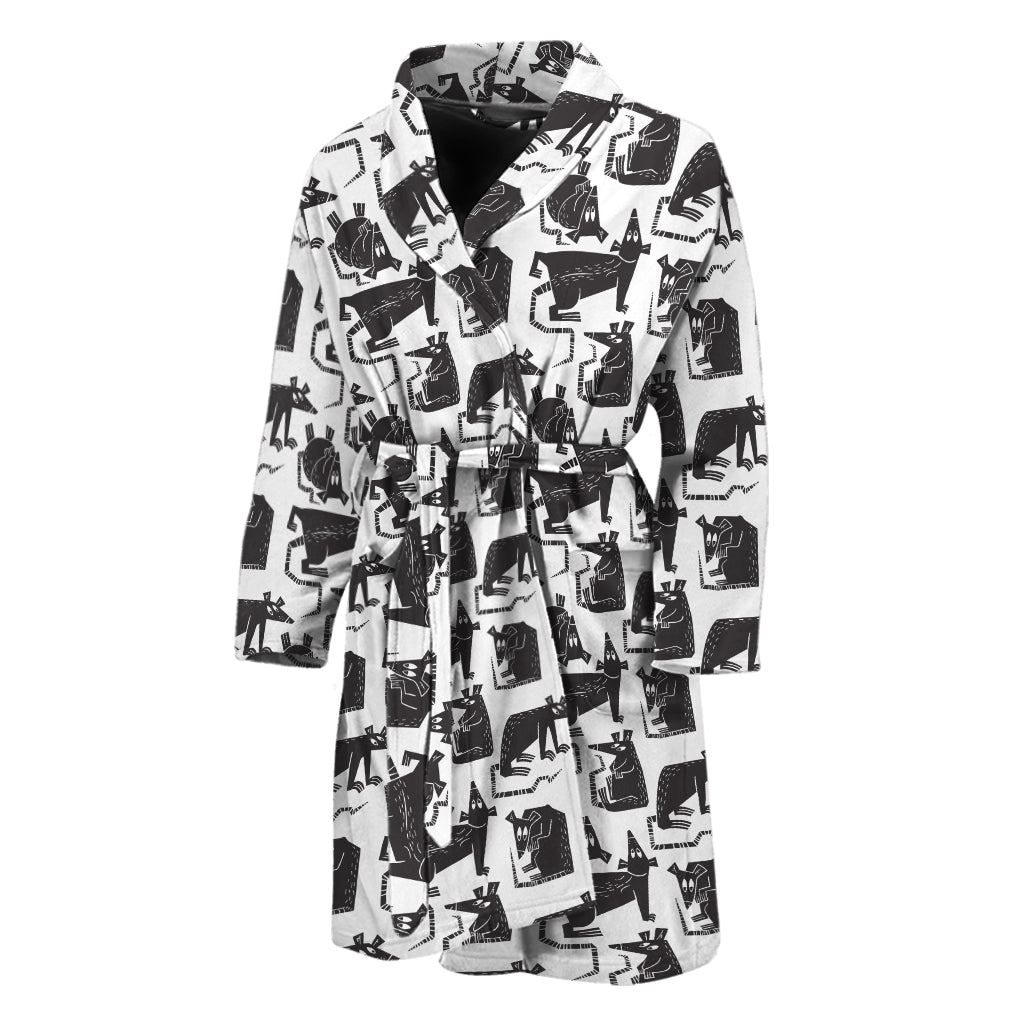 Black And White Rat Pattern Print Men's Bathrobe