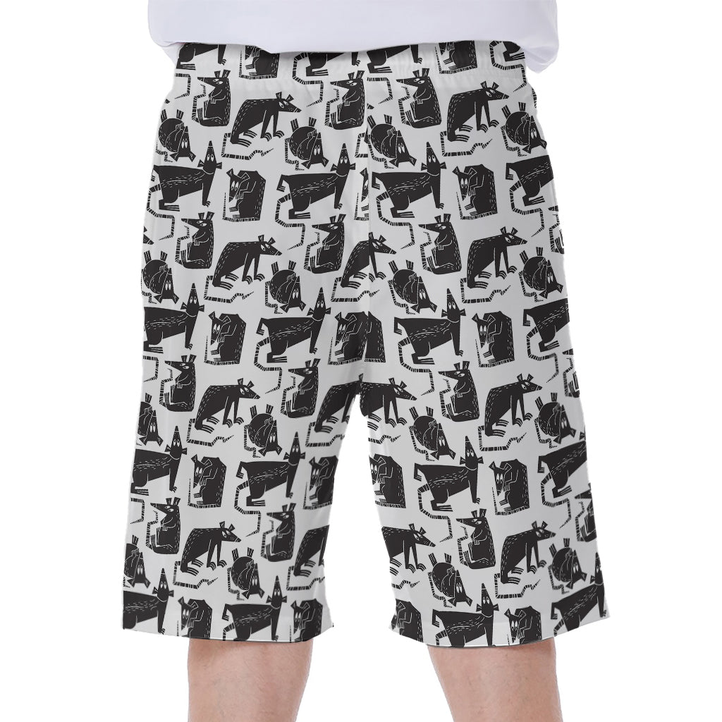 Black And White Rat Pattern Print Men's Beach Shorts