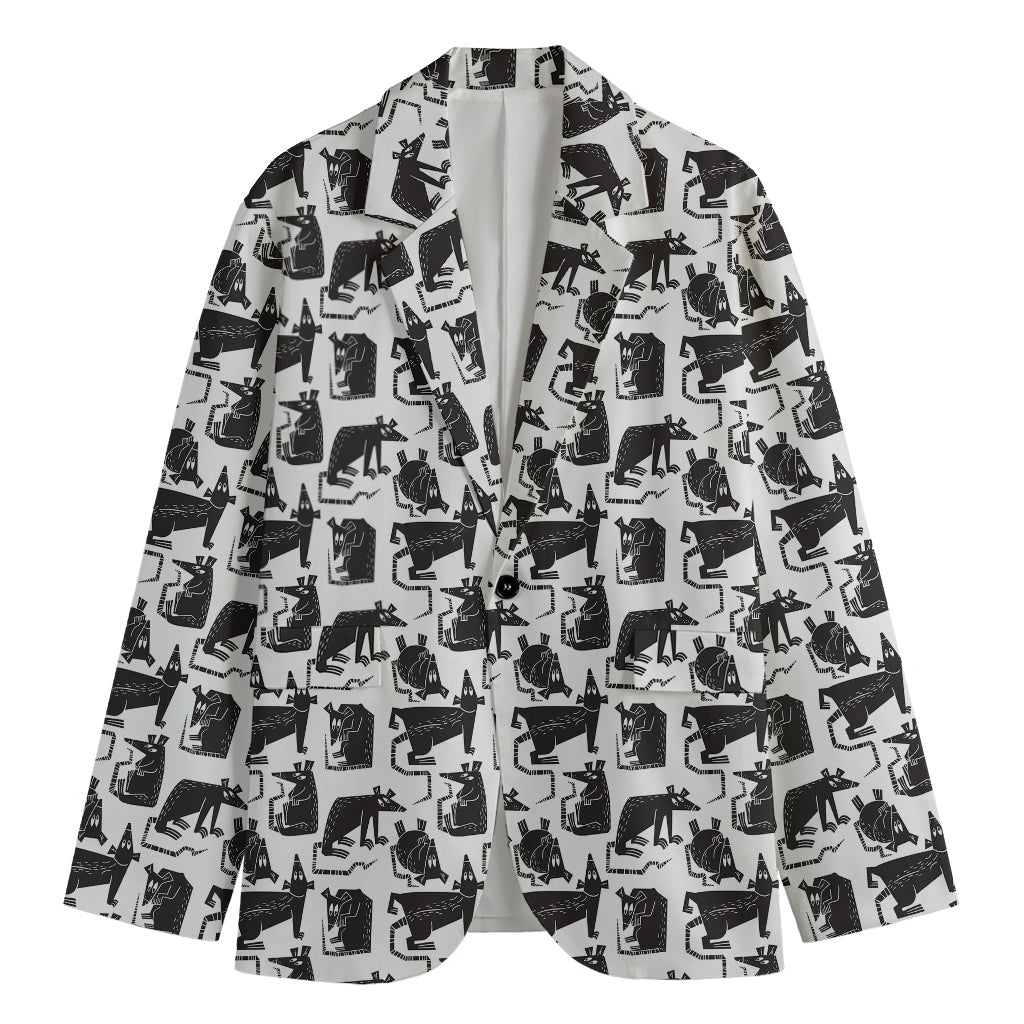 Black And White Rat Pattern Print Men's Cotton Blazer