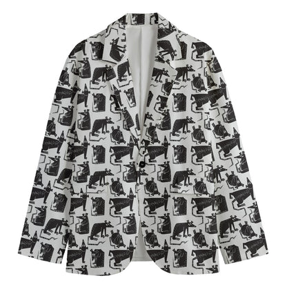 Black And White Rat Pattern Print Men's Cotton Blazer
