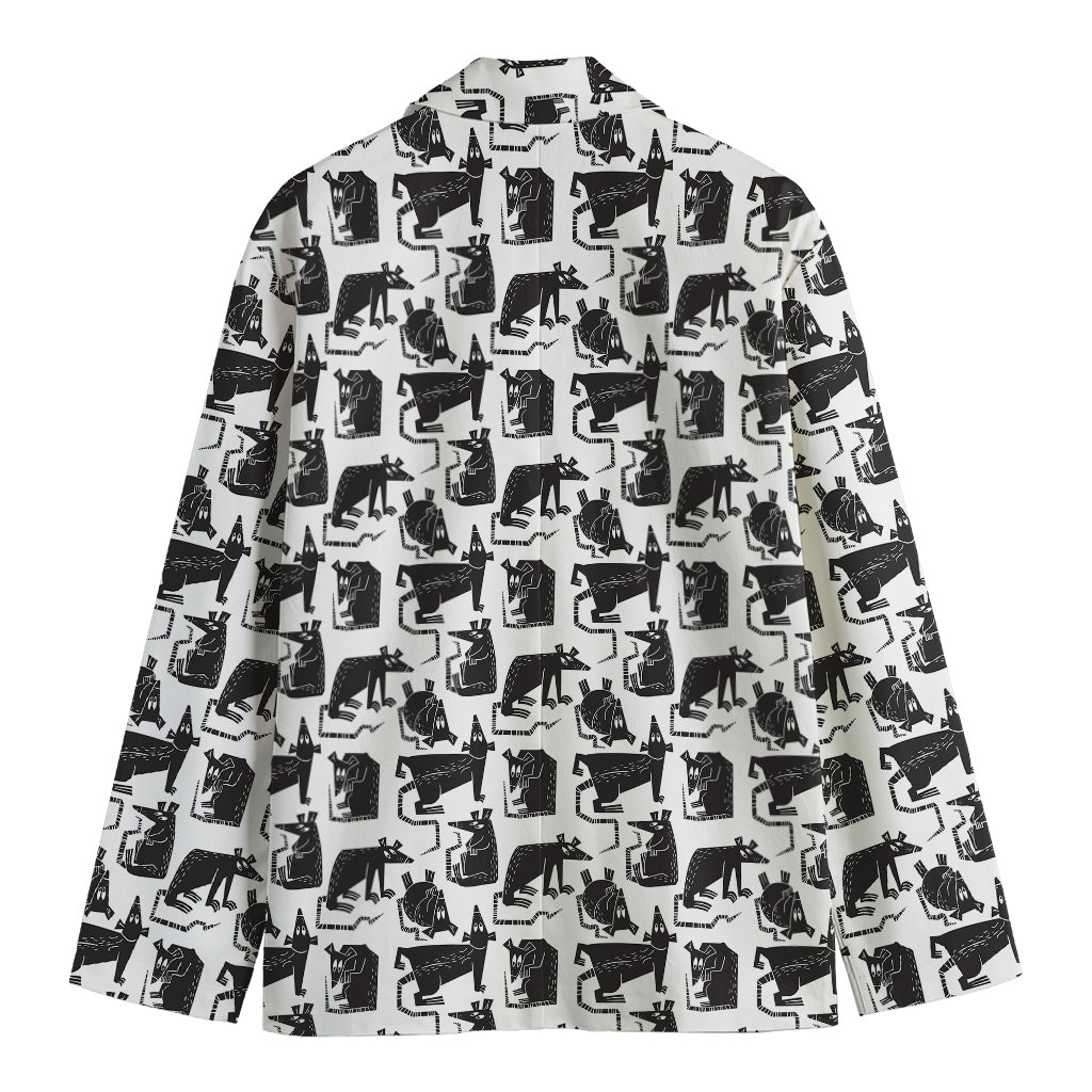 Black And White Rat Pattern Print Men's Cotton Blazer