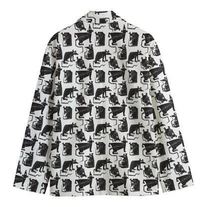 Black And White Rat Pattern Print Men's Cotton Blazer
