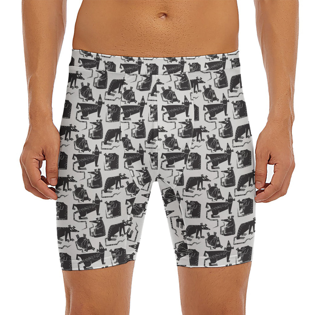 Black And White Rat Pattern Print Men's Long Boxer Briefs