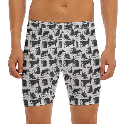 Black And White Rat Pattern Print Men's Long Boxer Briefs