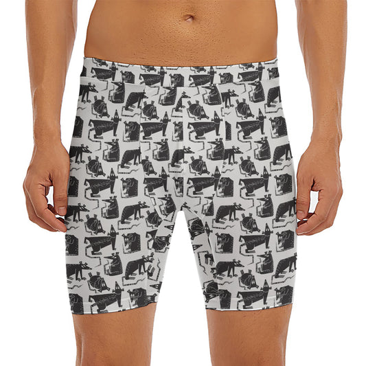 Black And White Rat Pattern Print Men's Long Boxer Briefs
