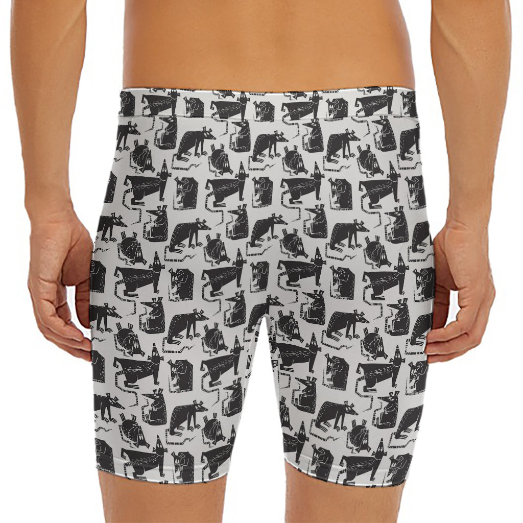 Black And White Rat Pattern Print Men's Long Boxer Briefs