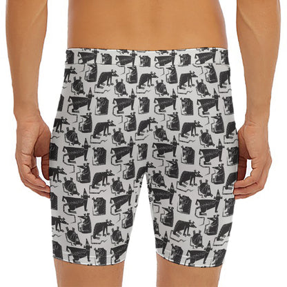 Black And White Rat Pattern Print Men's Long Boxer Briefs