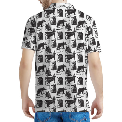 Black And White Rat Pattern Print Men's Polo Shirt