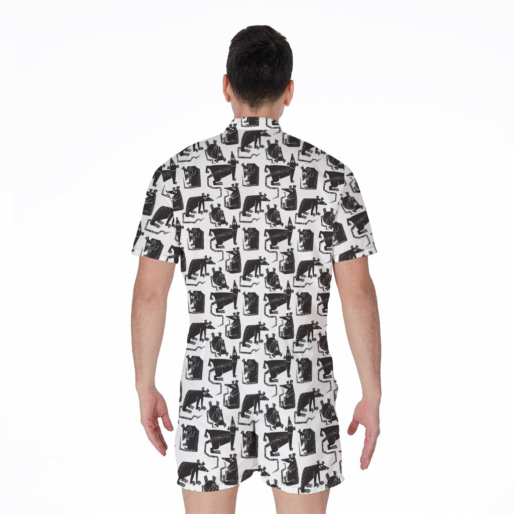 Black And White Rat Pattern Print Men's Rompers