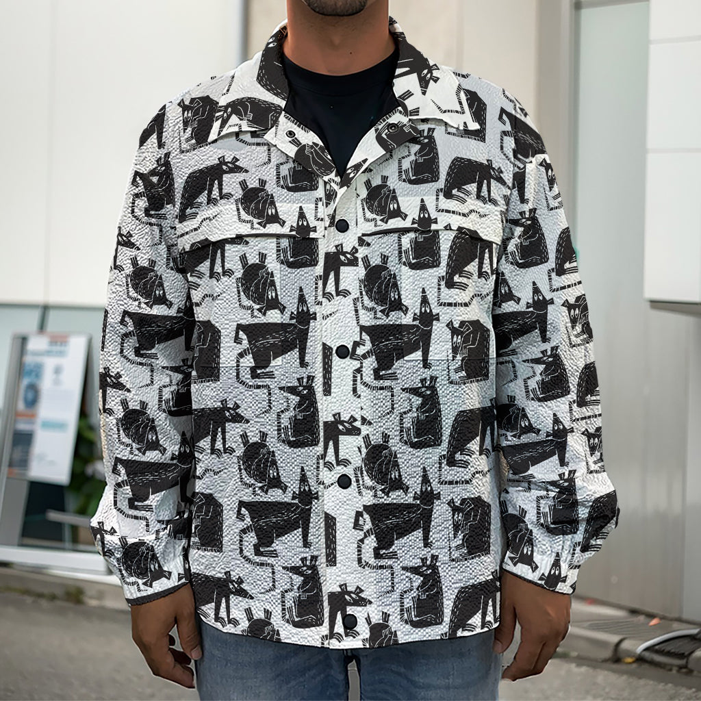 Black And White Rat Pattern Print Men's Shirt Jacket