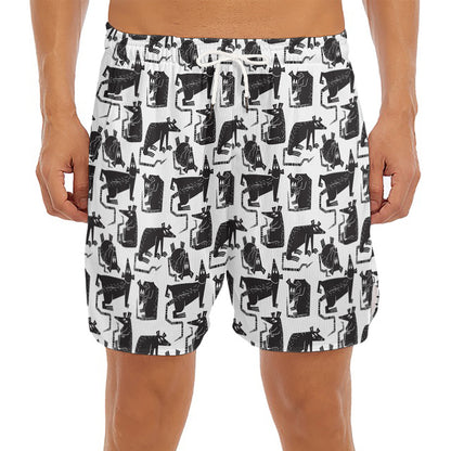 Black And White Rat Pattern Print Men's Split Running Shorts