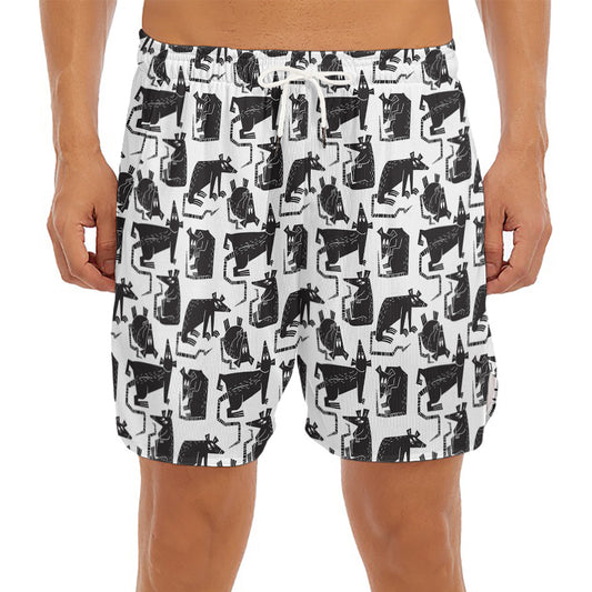 Black And White Rat Pattern Print Men's Split Running Shorts