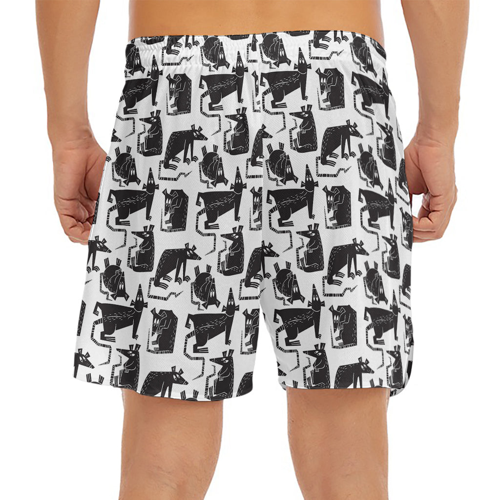 Black And White Rat Pattern Print Men's Split Running Shorts