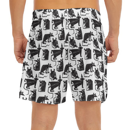 Black And White Rat Pattern Print Men's Split Running Shorts