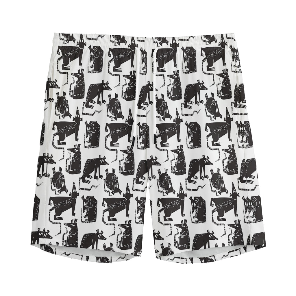 Black And White Rat Pattern Print Men's Sports Shorts