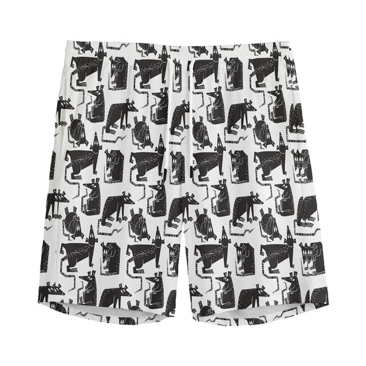 Black And White Rat Pattern Print Men's Sports Shorts