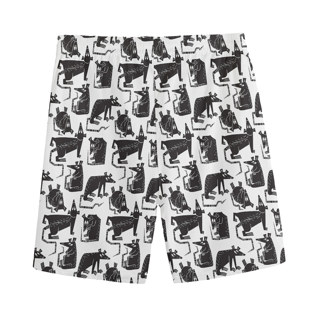 Black And White Rat Pattern Print Men's Sports Shorts