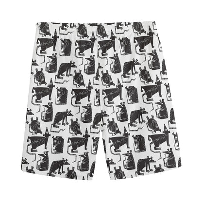 Black And White Rat Pattern Print Men's Sports Shorts