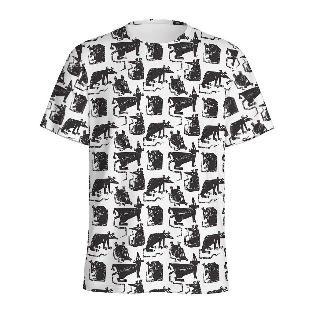 Black And White Rat Pattern Print Men's Sports T-Shirt