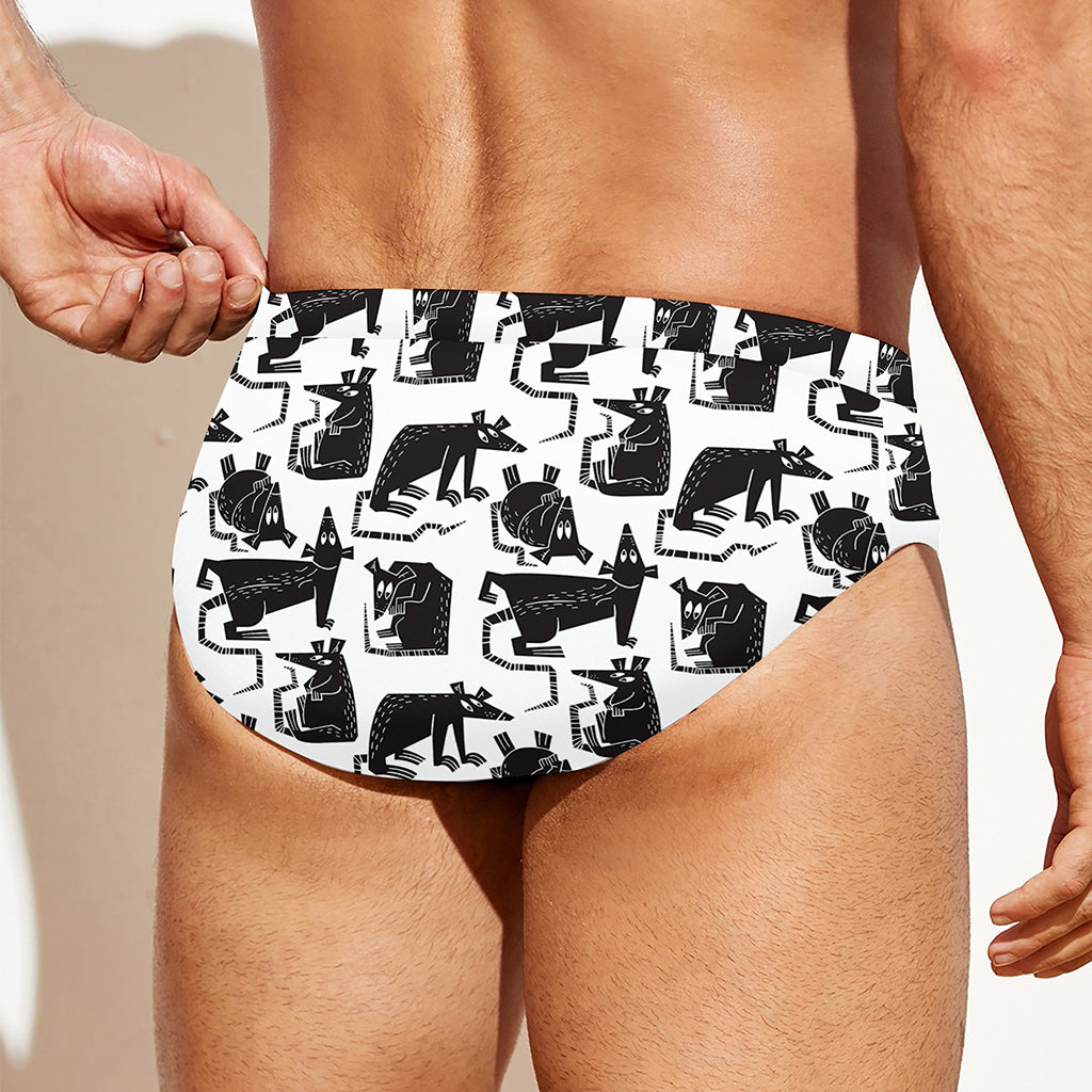 Black And White Rat Pattern Print Men's Swim Briefs