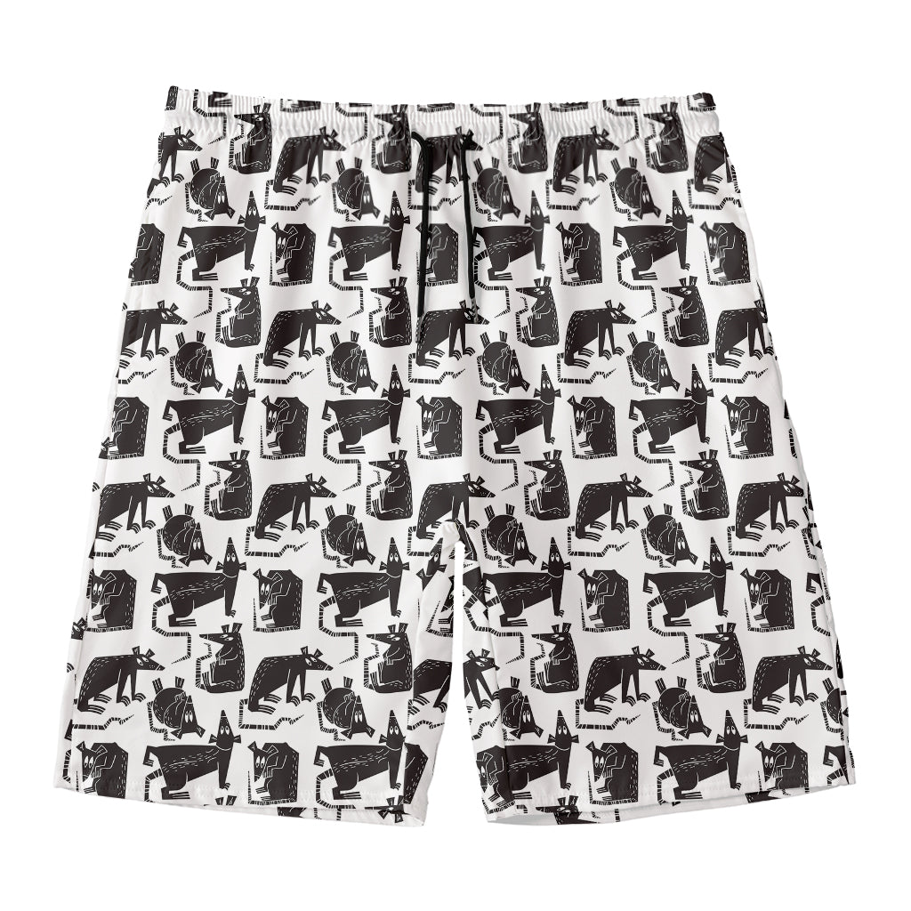 Black And White Rat Pattern Print Men's Swim Trunks