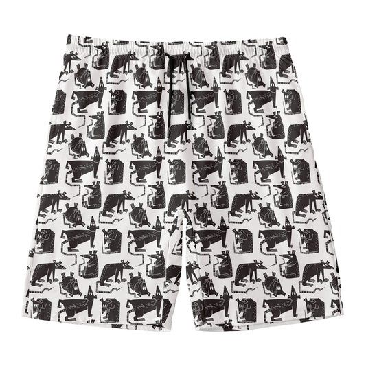 Black And White Rat Pattern Print Men's Swim Trunks